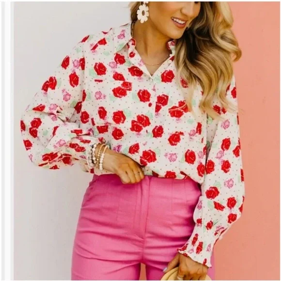 FATE The Alessandro Floral Blouse Long Sleeve Size Large NEW - Picture 13 of 16